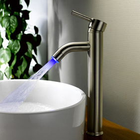 LED Color change Single Handle Nickel Brushed Centerset Bathroom Sink Tap T1802F - Click Image to Close