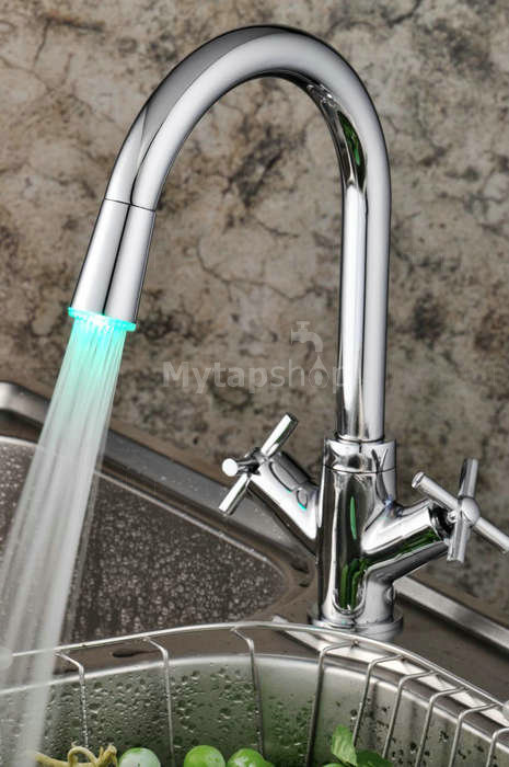 LED Centerset Contemporary Chrome Kitchen Tap T1893F