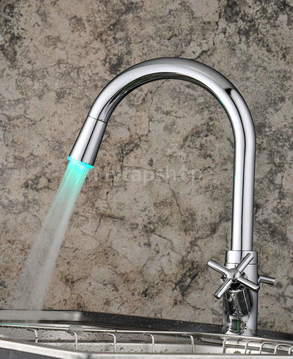 LED Centerset Contemporary Chrome Kitchen Tap T1893F