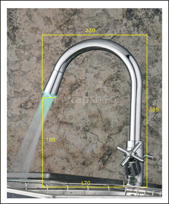 LED Centerset Contemporary Chrome Kitchen Tap T1893F - Click Image to Close
