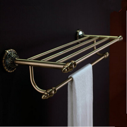 Antique Brass Palace Style Carved Bronzed Bathroom Towel Bar TA122S - Click Image to Close