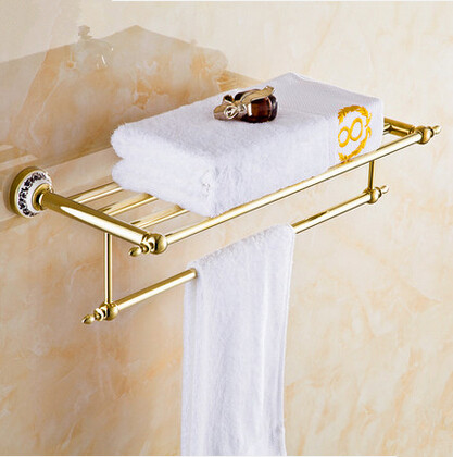 Gold Antique Brass Bathroom Towel Rack Gilded Blue and white Porcelain Towel Bar TA932H
