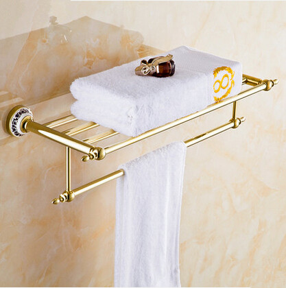 Gold Antique Brass Bathroom Towel Rack Gilded Blue and white Porcelain Towel Bar TA932H - Click Image to Close