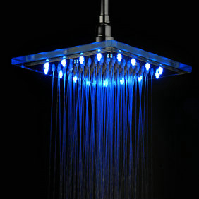 Contemporary 8 Inch Chromed Square LED Rainfall Glass Shower Head T320