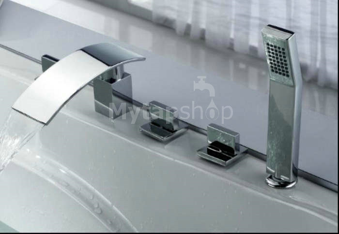 Contemporary Waterfall Tub Tap with Hand Shower Chrome Finish T6017 - Click Image to Close