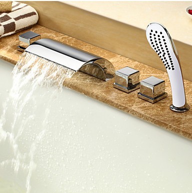 Contemporary Two Handles Waterfall Tub Tap with Hand Shower T6025C