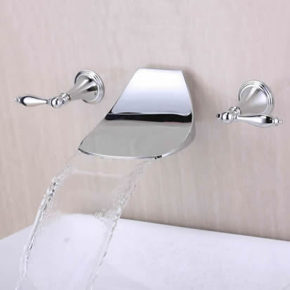 Contemporary Widespread Waterfall Bathroom Sink Tap (Chrome) T6036 - Click Image to Close