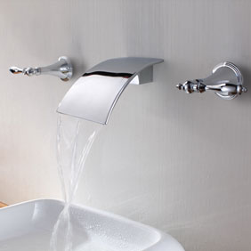 Brass Waterfall Bathroom Sink Tap (Wall Mount) T7010