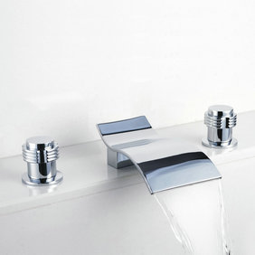 Contemporary Waterfall Bathroom Sink Tap (Chrome Finish, Widespread) T7709B