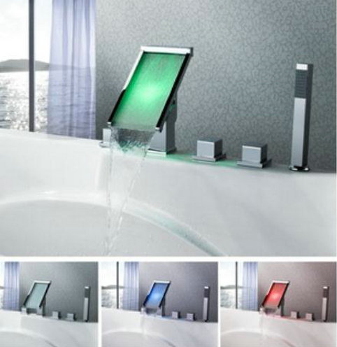 Contemporary Color Changing LED Waterfall Widespread Bathtub Tap - T8002-4 - Click Image to Close