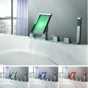 Contemporary Color Changing LED Waterfall Widespread Bathtub Tap - T8002-4