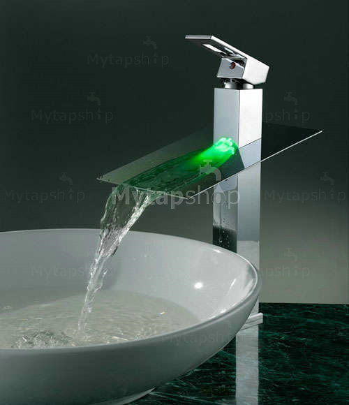 Contemporary Cartridge Water-saving Color Changing LED Waterfall Tall Bathroom Sink Tap - T8003A - Click Image to Close