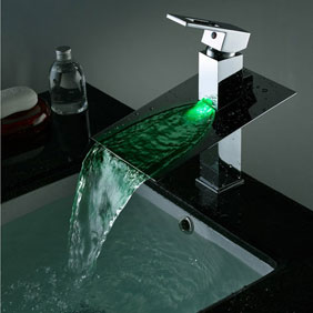 Contemporary Third Gear Cartridge Water-saving Color Changing LED Waterfall Bathroom Sink Tap - T8003B