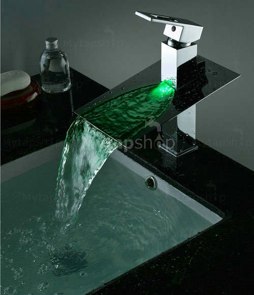 Contemporary Third Gear Cartridge Water-saving Color Changing LED Waterfall Bathroom Sink Tap - T8003B