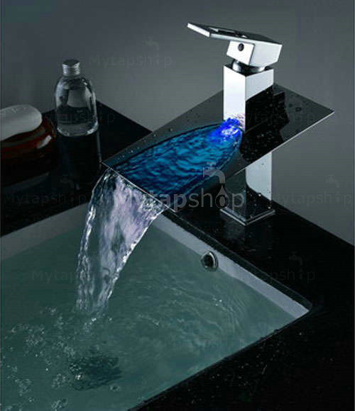Contemporary Third Gear Cartridge Water-saving Color Changing LED Waterfall Bathroom Sink Tap - T8003B - Click Image to Close