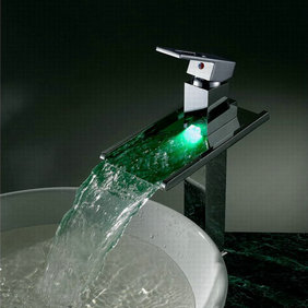 Contemporary Color Changing LED Waterfall Bathroom Sink Tap - T8004A