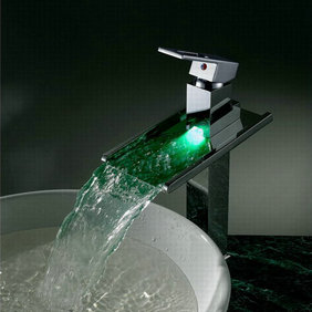 Contemporary Color Changing LED Waterfall Bathroom Sink Tap - T8004A - Click Image to Close