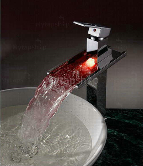 Contemporary Color Changing LED Waterfall Bathroom Sink Tap - T8004A