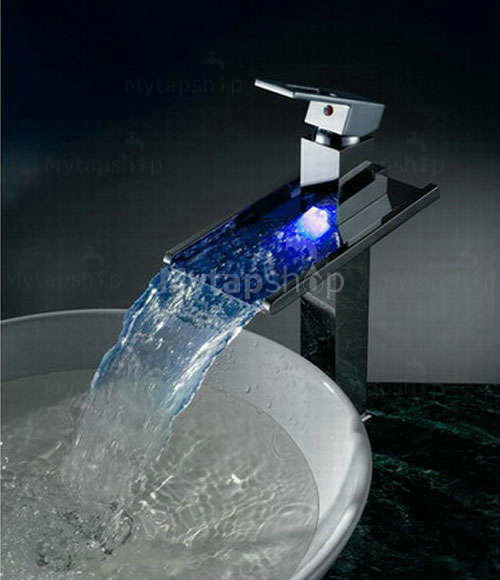 Contemporary Color Changing LED Waterfall Bathroom Sink Tap - T8004A - Click Image to Close