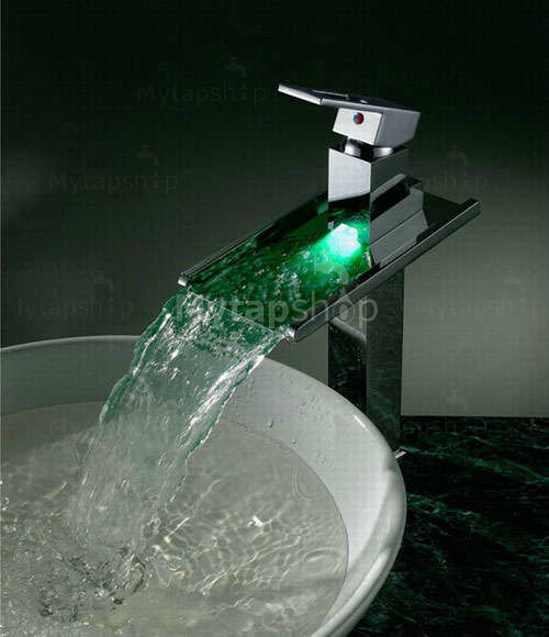 Contemporary Color Changing LED Waterfall Bathroom Sink Tap - T8004A - Click Image to Close