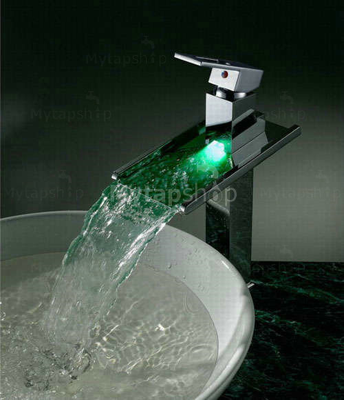 Contemporary Color Changing LED Waterfall Bathroom Sink Tap - T8004A