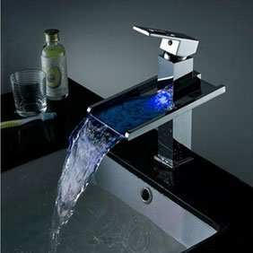 Contemporary Color Changing LED Pop up Waste Waterfall Bathroom Sink Tap - T8004B - Click Image to Close