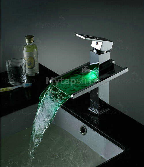 Contemporary Color Changing LED Pop up Waste Waterfall Bathroom Sink Tap - T8004B - Click Image to Close