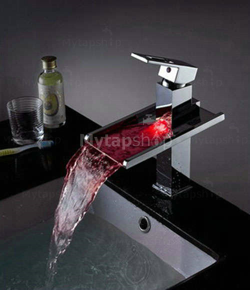 Contemporary Color Changing LED Pop up Waste Waterfall Bathroom Sink Tap - T8004B