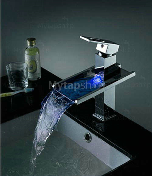 Contemporary Color Changing LED Pop up Waste Waterfall Bathroom Sink Tap - T8004B