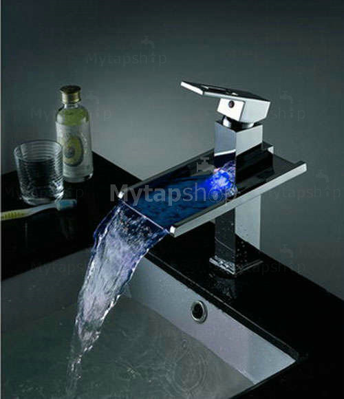 Contemporary Color Changing LED Pop up Waste Waterfall Bathroom Sink Tap - T8004B - Click Image to Close