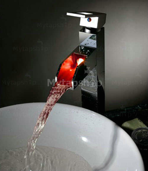 Contemporary Color Changing LED Tall Waterall Bathroom Sink Tap - T8005-5H - Click Image to Close