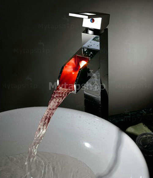 Contemporary Color Changing LED Tall Waterall Bathroom Sink Tap - T8005-5H