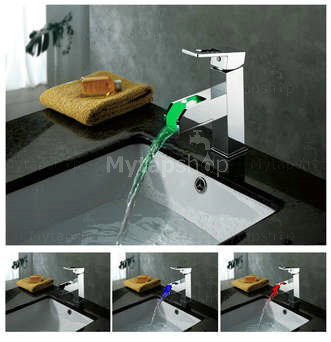 Contemporary Color Changing LED Waterfall Bathroom Sink Tap - T8005-5