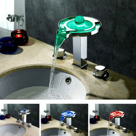 Contemporary Color Changing LED Waterfall Widespread Bathroom Sink Tap - T8008-1F - Click Image to Close