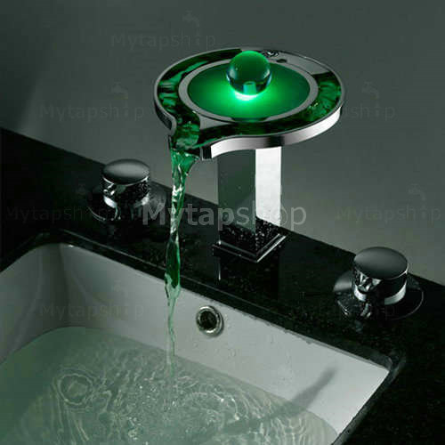 Contemporary Color Changing LED Waterfall Widespread Bathroom Sink Tap - T8008-1F - Click Image to Close