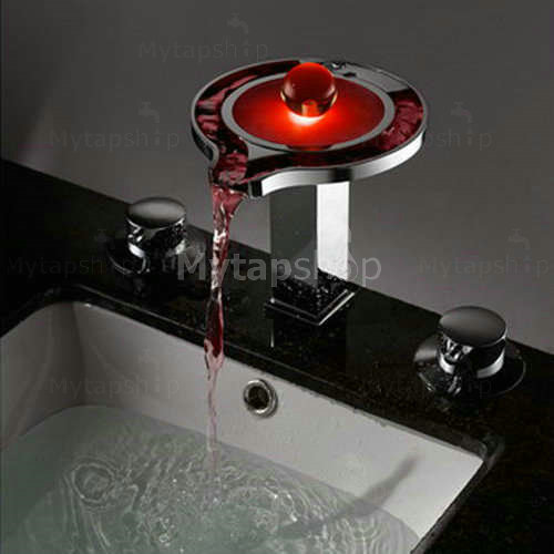 Contemporary Color Changing LED Waterfall Widespread Bathroom Sink Tap - T8008-1F