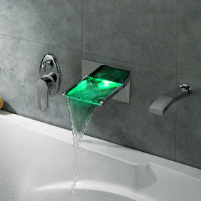 Contemporary LED Waterfall Tub Tap with Pull-out Hand Shower - T8014