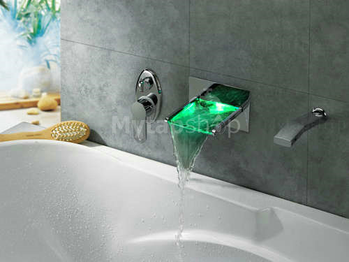 Contemporary LED Waterfall Tub Tap with Pull-out Hand Shower - T8014