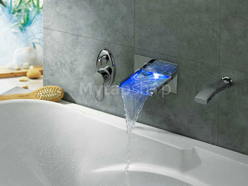 Contemporary LED Waterfall Tub Tap with Pull-out Hand Shower - T8014