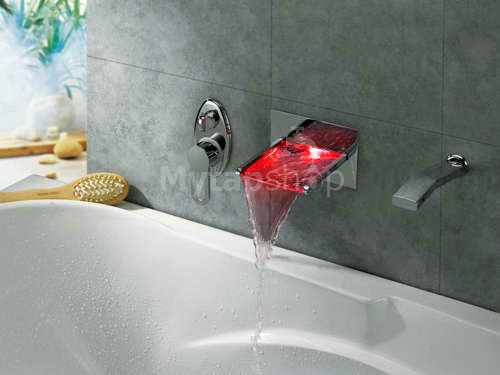 Contemporary LED Waterfall Tub Tap with Pull-out Hand Shower - T8014