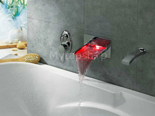 Contemporary LED Waterfall Tub Tap with Pull-out Hand Shower - T8014 - Click Image to Close