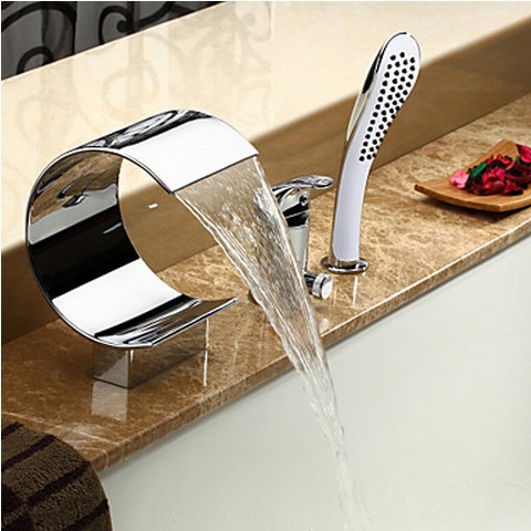 Single Handle Waterfall Tub Tap with Hand Shower Chrome Finish T8022M