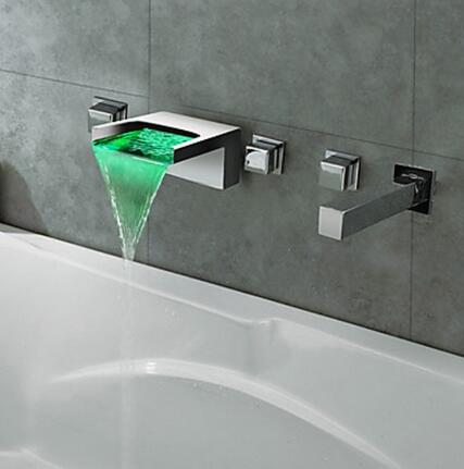 Thermochromic Chrome Finish LED Waterfall Bathroom Tub Tap T8042 - Click Image to Close