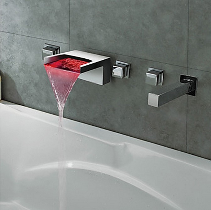 Thermochromic Chrome Finish LED Waterfall Bathroom Tub Tap T8042
