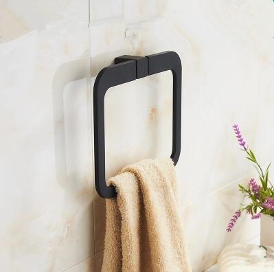 Black Rubber Paint Square Bathroom Accessory Towel Ring BG058B - Click Image to Close