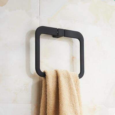 Black Rubber Paint Square Bathroom Accessory Towel Ring BG058B