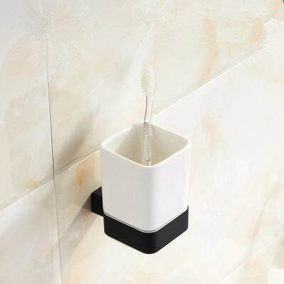 Black Rubber Paint Square Bathroom Accessory Tooth Brush Holder BG060B - Click Image to Close