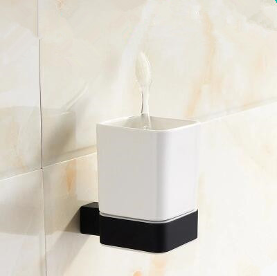 Black Rubber Paint Square Bathroom Accessory Tooth Brush Holder BG060B - Click Image to Close