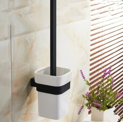 Black Rubber Paint Square Bathroom Accessory Toilet Brush Holder BG070B - Click Image to Close