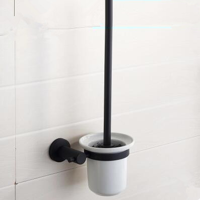 Black Featured Rubber Paint Bathroom Accessory Toilet Brush Holder BG089R - Click Image to Close